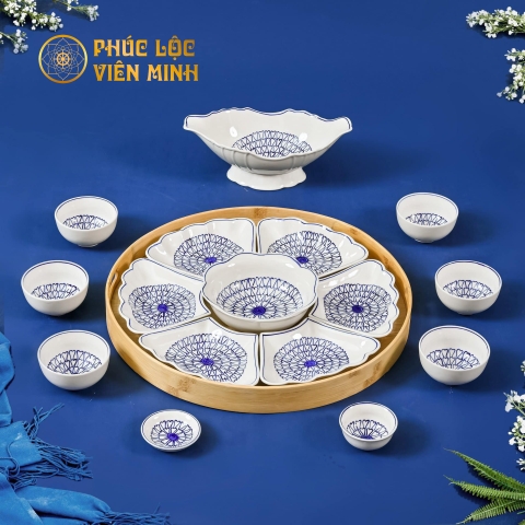 Bộ Bát Đĩa Gốm Sứ Bát Tràng Cao Cấp - Phúc Lộc Viên Minh - VM505