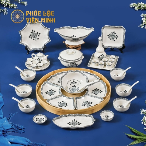 Bộ Bát Đĩa Gốm Sứ Bát Tràng Cao Cấp - Phúc Lộc Viên Minh - VM504