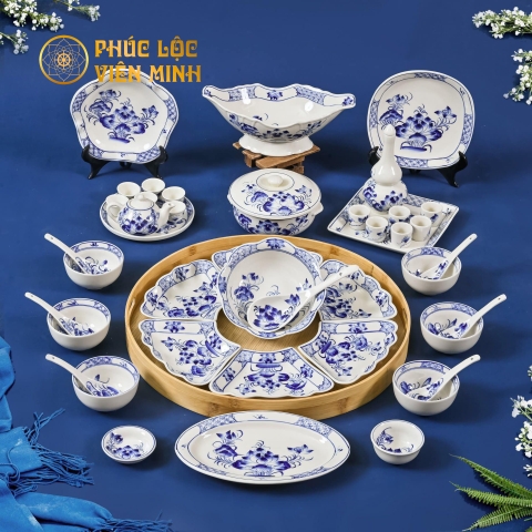 Bộ Bát Đĩa Gốm Sứ Bát Tràng Cao Cấp - Phúc Lộc Viên Minh - VM502