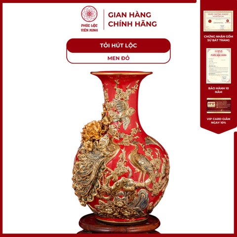 Tỏi Phú Quý Trường Xuân 60cm Men Đỏ Vẽ Vàng Gốm Sứ Bát Tràng - Phúc Lộc Viên Minh