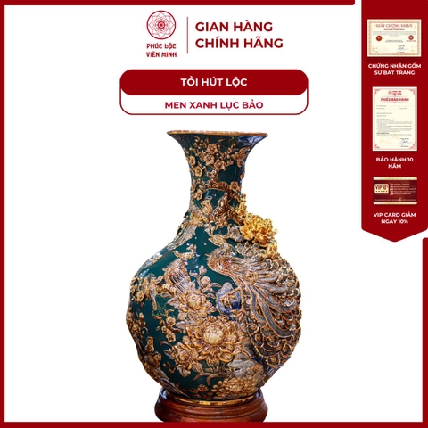 Tỏi Phú Quý Trường Xuân 40cm Men Xanh Lục Bảo Vẽ Vàng Gốm Sứ Bát Tràng - Phúc Lộc Viên Minh