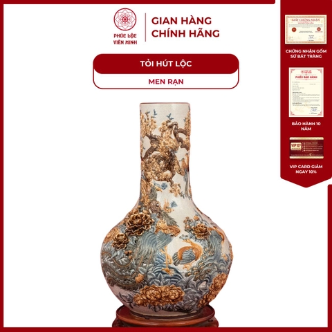 Tỏi Phệ Bách Điểu Chầu Hoàng 80cm Men Rạn Gốm Sứ Bát Tràng - Phúc Lộc Viên Minh