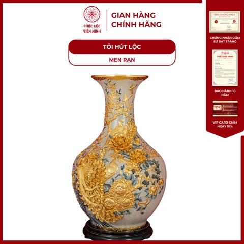 Tỏi Đắp Nổi Men Rạn Phú Quý Trường Xuân Dát Vàng Cao Cấp Gốm Sứ Bát Tràng - Phúc Lộc Viên Minh