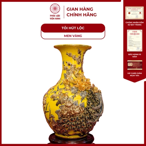 Tỏi Công Danh Phú Quý 60cm Men Vàng Vẽ Vàng Gốm Sứ Bát Tràng - Phúc Lộc Viên Minh