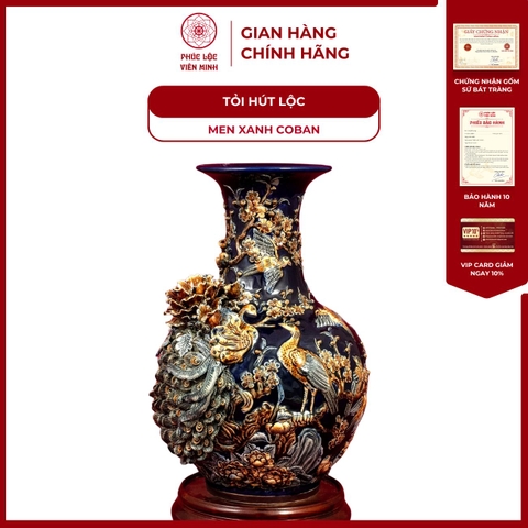 Tỏi Công Danh Phú Quý 45cm Men Xanh Coban Gốm Sứ Bát Tràng - Phúc Lộc Viên Minh