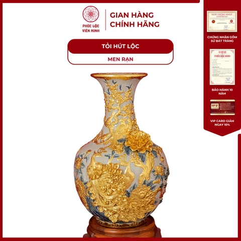 Tỏi Công Danh Phú Quý 45cm Men Rạn Dát Vàng Gốm Sứ Bát Tràng - Phúc Lộc Viên Minh