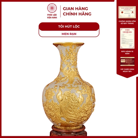Tỏi Công Danh Phú Quý 40cm Men Rạn Dát Vàng Gốm Sứ Bát Tràng - Phúc Lộc Viên Minh
