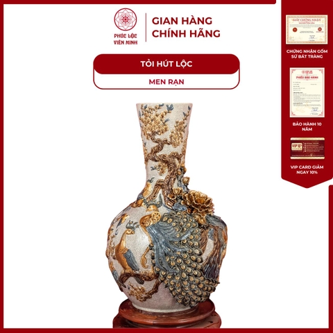 Tỏi Cổ Thẳng Phú Quý Trường Xuân 70cm Men Rạn Gốm Sứ Bát Tràng - Phúc Lộc Viên Minh