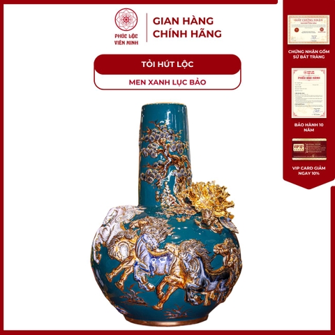 Tỏi Cổ Thẳng Mã Đáo Thành Công Men Xanh Lục Bảo Vẽ Vàng Gốm Sứ Bát Tràng - Phúc Lộc Viên Minh