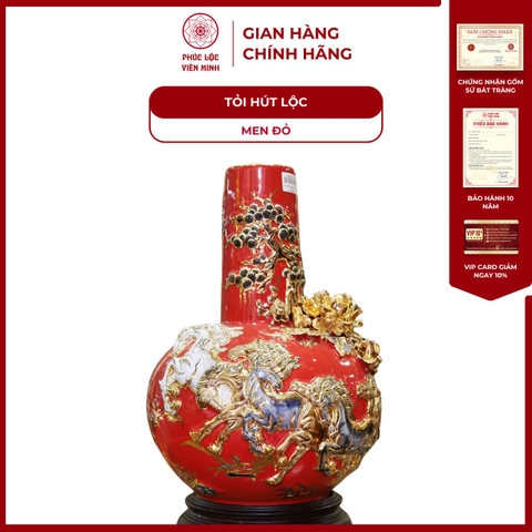 Tỏi Cổ Thẳng Mã Đáo Thành Công Men Đỏ Vẽ Vàng Gốm Sứ Bát Tràng - Phúc Lộc Viên Minh