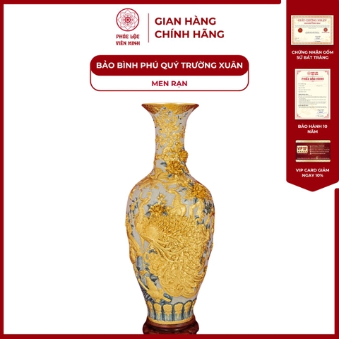 Bảo Bình Phú Quý Trường Xuân 1M3 Men Rạn Dát Vàng Gốm Sứ Bát Tràng - Phúc Lộc Viên Minh