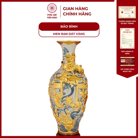 Bảo Bình Cá Chép Vượt Vũ Môn 1M3 Men Rạn Dát Vàng Gốm Sứ Bát Tràng - Phúc Lộc Viên Minh