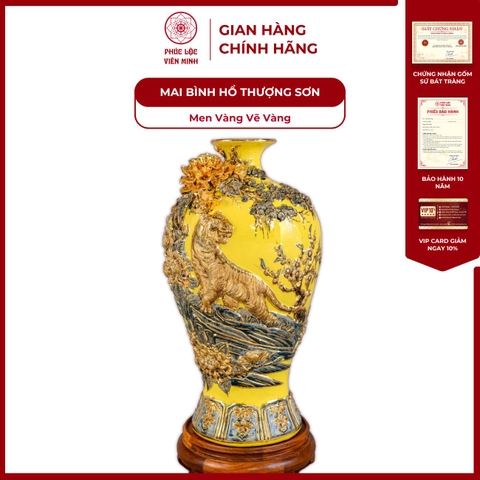Mai Bình Hổ Thượng Sơn Men Vàng Vẽ Vàng Gốm Sứ Bát Tràng - Phúc Lộc Viên Minh