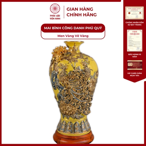Mai Bình Công Danh Phú Quý Men Vàng Vẽ Vàng Gốm Sứ Bát Tràng - Phúc Lộc Viên Minh