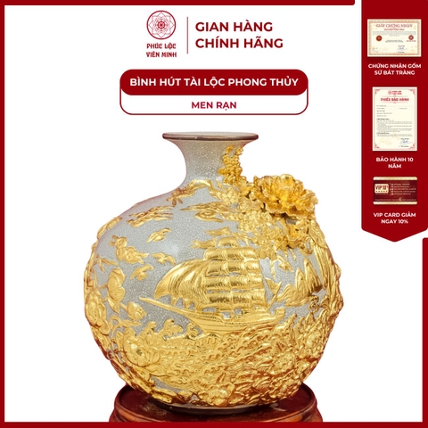 Bình Hút Lộc Thuận Buồm Xuôi Gió Men Rạn Dát Vàng Gốm Sứ Bát Tràng - Phúc Lộc Viên Minh