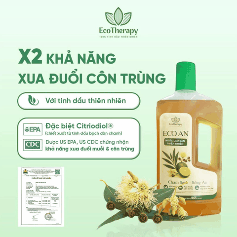 Combo Nước Lau Sàn ECO AN 1000ml & Xịt Khử Mùi Phòng EcoTherapy 50ml - Sạch Khuẩn, Thơm Mát, Đuổi Côn Trùng