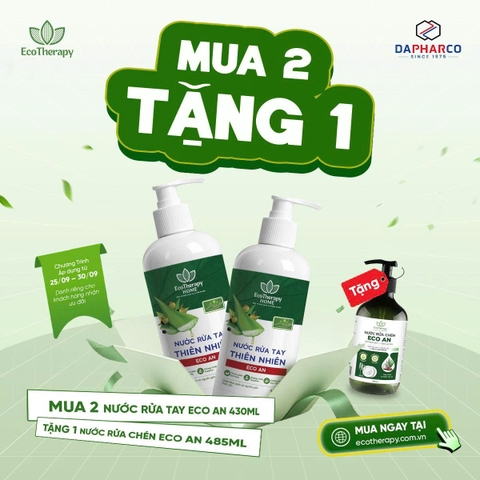 Combo 2 Nước Rửa Tay 430ml Tặng Nước Rửa Chén 485ml Eco An – Thành Phần Thiên Nhiên, Lành Tính