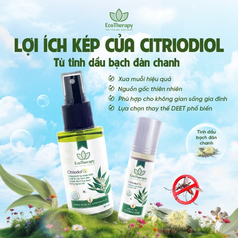 Combo 3in1 Citriodiol - Lau sàn Eco An 1000ml, Xịt Citroshiled 50ml , Bi Lăn Citrocare 9ml Thiên Nhiên An Toàn
