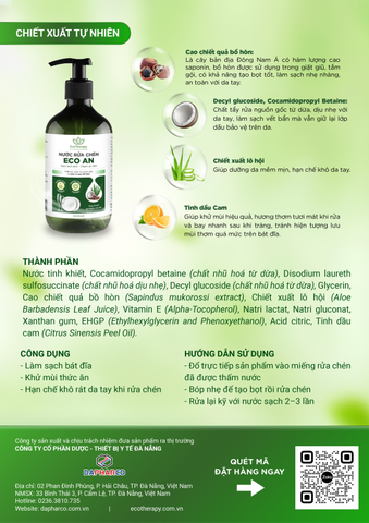 Combo Nước Rửa Tay 300ml & Nước Rửa Chén 485ml Eco An – Thành Phần Thiên Nhiên, Lành Tính