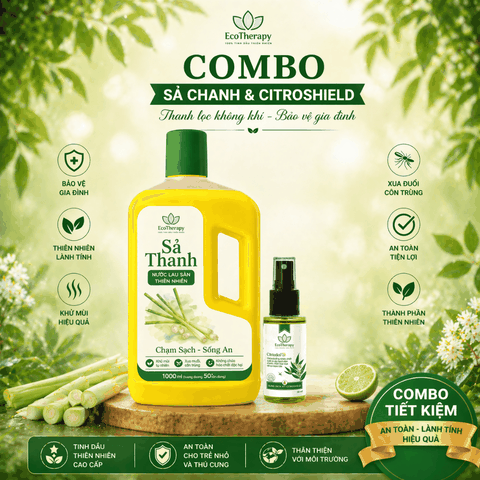 Combo Nước Lau Sàn Sả Thanh EcoTherapy 1000ml & Xịt Citroshield – Làm Sạch, Khử Mùi, Thơm Mát, Xua Đuổi Côn Trùng