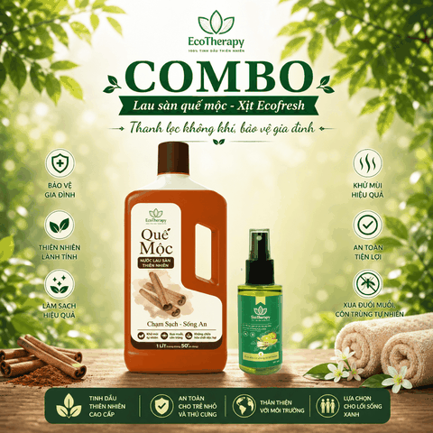 Combo Nước Lau Sàn Quế Mộc EcoTherapy 1000ml & Xịt Khử Mùi Phòng 50ml – Sạch Khuẩn, Thơm Ấm, Đuổi Côn Trùng