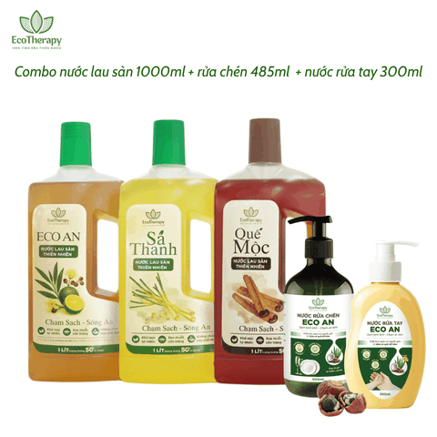 Combo Chăm Sóc Nhà Cửa EcoTherapy – Nước Lau Sàn 1000ml, Rửa Chén 485ml, Rửa Tay 300ml Sạch Khuẩn, An Toàn Từ Thiên Nhiên