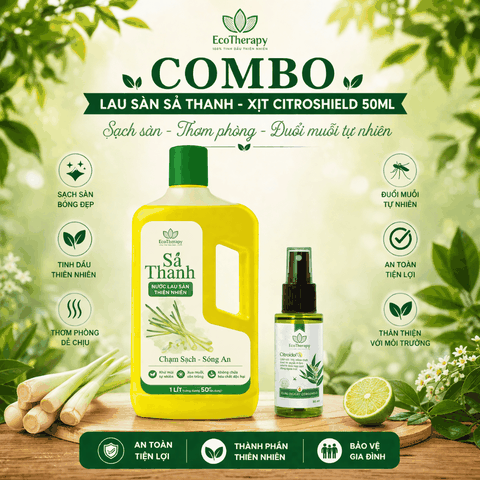 Combo Nước Lau Sàn Sả Thanh EcoTherapy 1000ml & Xịt Citroshield – Làm Sạch, Khử Mùi, Thơm Mát, Xua Đuổi Côn Trùng