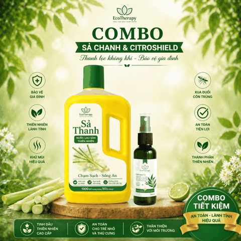 Combo Nước Lau Sàn Sả Thanh EcoTherapy 1000ml & Xịt Citroshield – Làm Sạch, Khử Mùi, Thơm Mát, Xua Đuổi Côn Trùng
