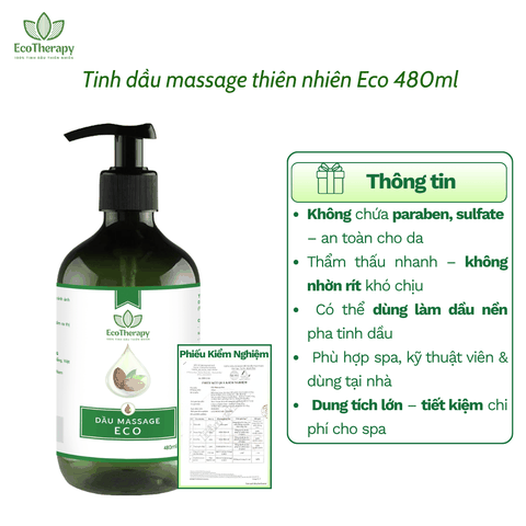 Dầu massage Eco 480ml - Massage Body Dưỡng Ẩm, Thư Giãn, Dầu Nền Pha Tinh Dầu Không Nhờn Rít EcoTherapy