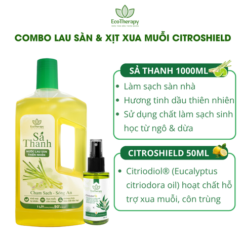 Combo Nước Lau Sàn Sả Thanh EcoTherapy 1000ml & Xịt Citroshield – Làm Sạch, Khử Mùi, Thơm Mát, Xua Đuổi Côn Trùng