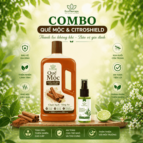 Combo Nước Lau Sàn Quế Mộc EcoTherapy 1000ml & Xịt Citroshield – Làm Sạch, Khử Mùi, Thơm Ấm, Xua Đuổi Côn Trùng