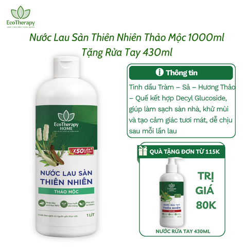 Nước Lau Sàn Thiên Nhiên Thảo Mộc EcoTherapy 1L – Tinh Dầu Tràm, Sả, Hương Thảo, Quế – Làm Sạch Khử Mùi