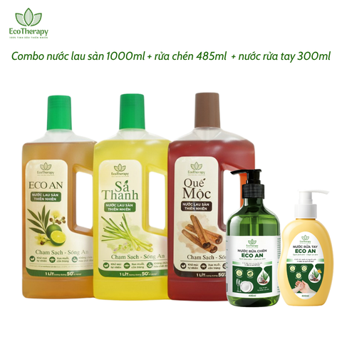 Combo Chăm Sóc Nhà Cửa EcoTherapy – Nước Lau Sàn 1000ml, Rửa Chén 485ml, Rửa Tay 300ml Sạch Khuẩn, An Toàn Từ Thiên Nhiên