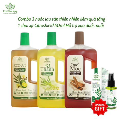 Combo Nước Lau Sàn Thiên Nhiên 1000ml EcoTherapy – Hỗ Trợ Xua Đuổi Muỗi, Côn Trùng, Hương Thơm Dịu Nhẹ