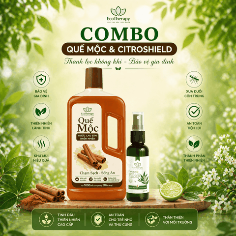 Combo Nước Lau Sàn Quế Mộc EcoTherapy 1000ml & Xịt Citroshield – Làm Sạch, Khử Mùi, Thơm Ấm, Xua Đuổi Côn Trùng