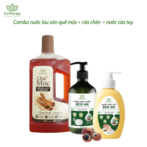 Combo Chăm Sóc Nhà Cửa EcoTherapy – Nước Lau Sàn 1000ml, Rửa Chén 485ml, Rửa Tay 300ml Sạch Khuẩn, An Toàn Từ Thiên Nhiên