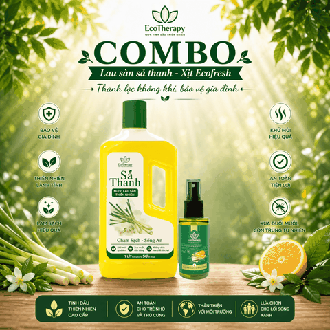 Combo Nước Lau Sàn Sả Thanh 1000ml & Xịt Khử Mùi Phòng EcoTherapy 50ml – Sạch Khuẩn, Thơm Mát, Đuổi Côn Trùng