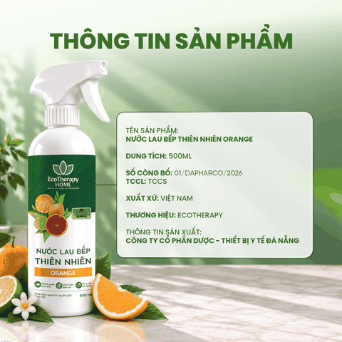 Nước Lau Bếp Thiên Nhiên ORANGE 500ml – Làm Sạch Dầu Mỡ, Khử Mùi, Hương Cam Tươi Mát