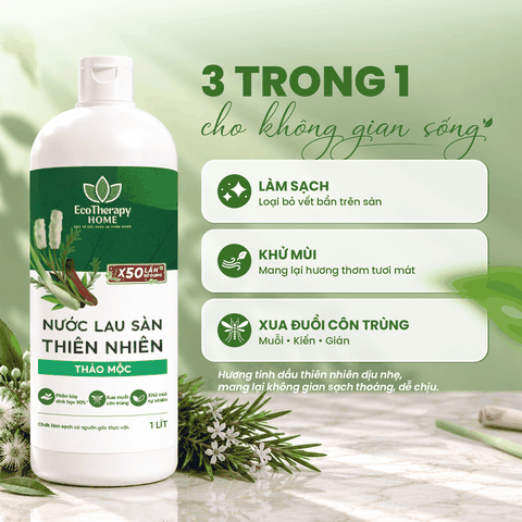 Nước Lau Sàn Thiên Nhiên Thảo Mộc EcoTherapy 1L – Tinh Dầu Tràm, Sả, Hương Thảo, Quế – Làm Sạch Khử Mùi