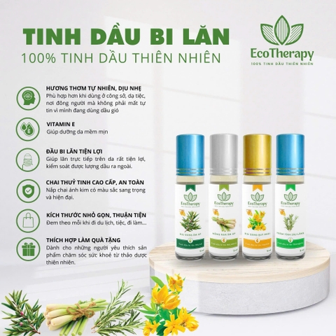 Combo Tinh Dầu Bi Lăn EcoTherapy 11 Loại – Thư Giãn, Cân Bằng, Chăm Sóc Sức Khỏe Tự Nhiên EcoTherapy