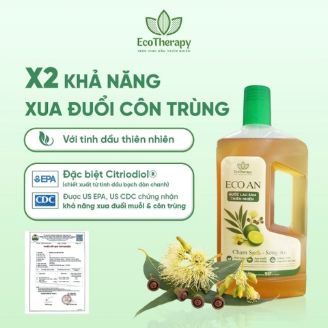 Combo 3 Nước Lau Sàn Thiên Nhiên 1000ml EcoTherapy – Hỗ Trợ Xua Đuổi Muỗi, Côn Trùng, Hương Thơm Dịu Nhẹ