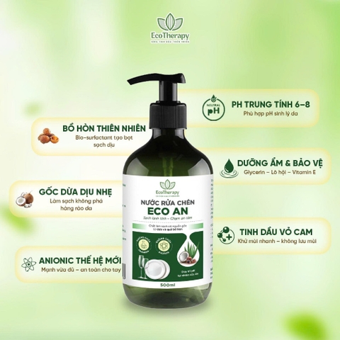 Combo Nước Rửa Tay 300ml & Nước Rửa Chén 485ml Eco An – Thành Phần Thiên Nhiên, Lành Tính
