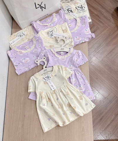 SET 2 VÁY COTTON GẤU TONE BE TÍM BÉ GÁI (TĂNG GIÁ)(XẢ 95k)