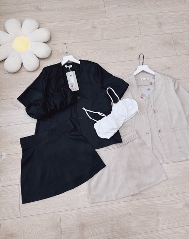 SET BLAZER CHÂN VÁY LI EO KÈM ÁO SẴN