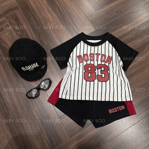 SET BỘ COTTON ĐEN PHỐI SỌC BOSTON 83 CHO BÉ TRAI