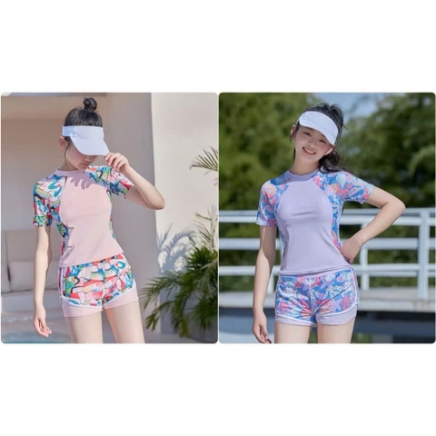 SET BỘ BƠI MẸ VÀ BÉ 2 MÀU HỒNG TÍM PHỐI