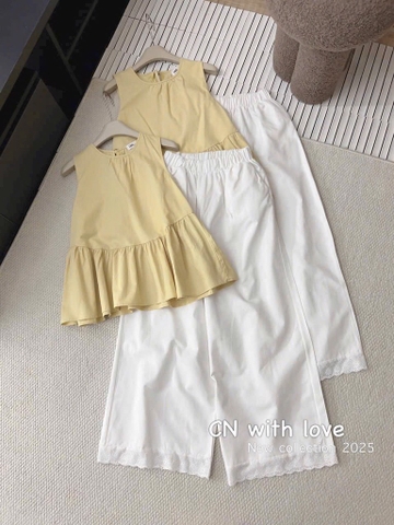SÉT THÔ COTTON VÀNG DỊU MIX QUẦN GẤU REN NỮ SẴN ( SALE 115K )