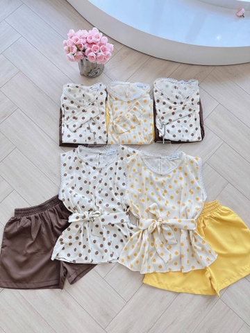 SET ÁO CHẤM BI PHỐI REN KÈM ĐAI THẮT ĐIỆU ĐÀ NỮ SẴN (SALE 139k)