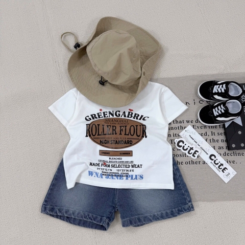 SÉT BỘ ÁO PHÔNG KEM ROLLER FLOUR QUẦN SHORT JEAN CHO BÉ TRAI