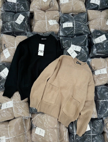 ÁO LEN NỮ ZR CỔ TRÒN TÚI 2 BÊN THU ĐÔNG SẴN (SALE 150k)